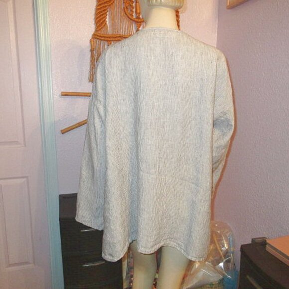 Flax Linen Tunic Top Size 1X 1G Long Sleeves Button Up Striped Lagonlook Coastal - Picture 7 of 10